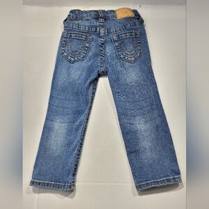TRUE RELIGION GENO RELAXED SLIM DENIM BLUE DISTRESSED JEANS TODDLER KIDS 2T X2